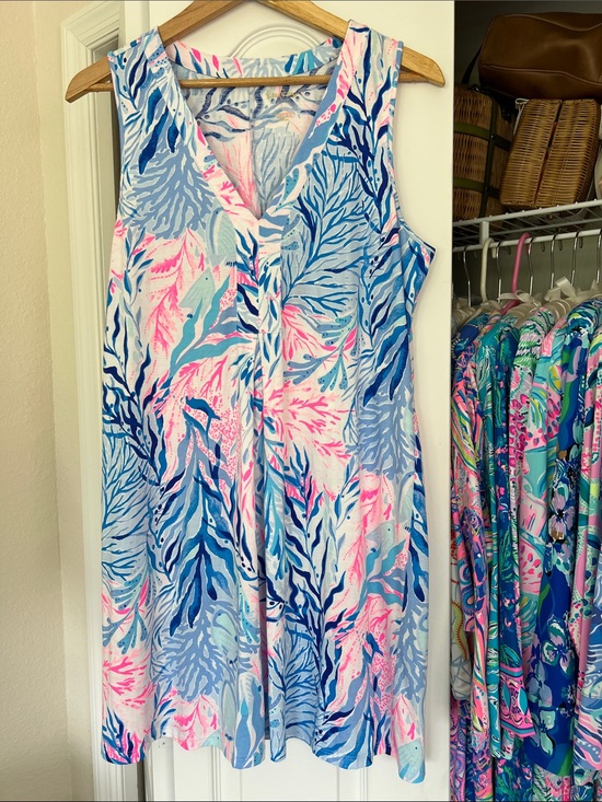 Lilly Pulitzer Dresses & Skirts - NWOT Lilly Pulitzer Sleeveless V‑Neck Tank Dress in Blue & Pink Coral Print
